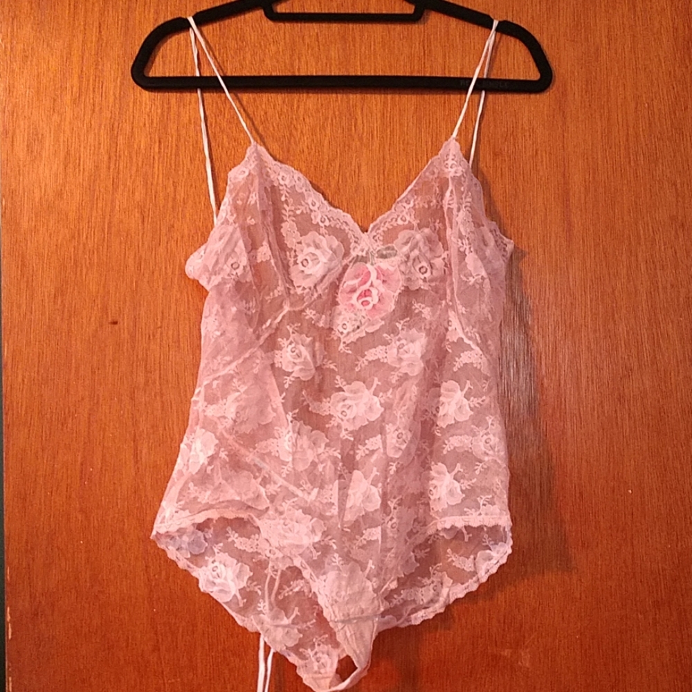 Vintage pink floral body suit lingerie
